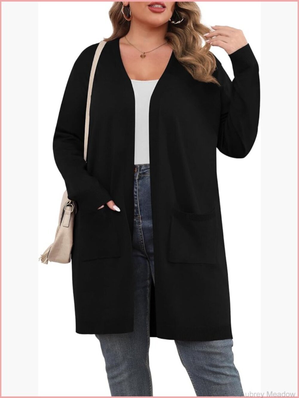 Plus size cardigan long sleeve lightweight soft open front knit pockets